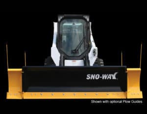 Sno-Way REVHDSKD Snow Plow on a white Skid Steer