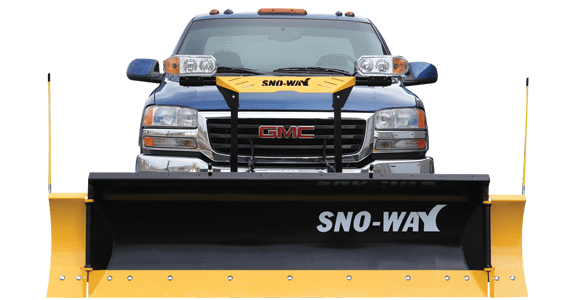 Sno-Way 26R series snow plow on a blue GMC 2500 Truck