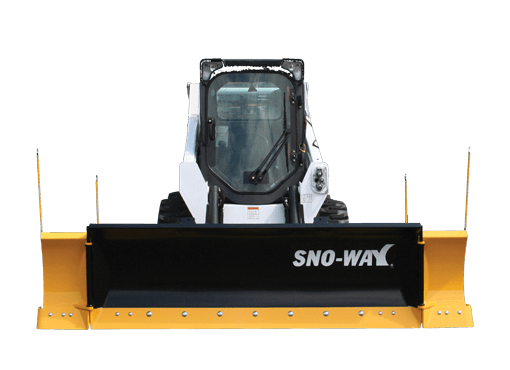 Sno-Way Revolution HD Skid Steer snow plow on a white skid steer