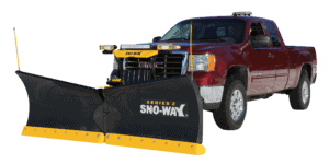 Sno-Way 29V Series 2 Snow Plow on a burgundy Truck