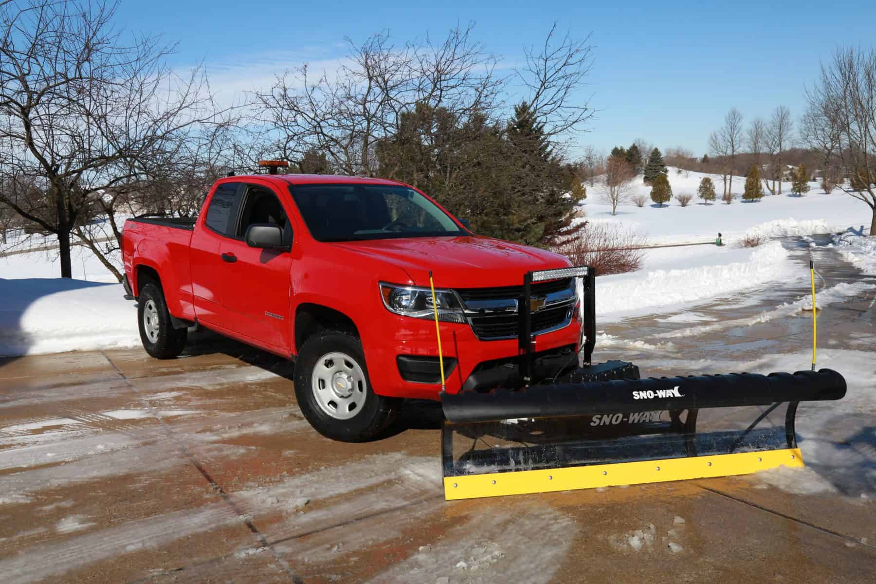 Sno-Way 22 Driveway Snow Plow on a red Chevy Colorado Truck