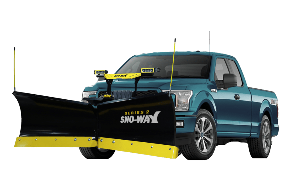 26V Snow Plow on a blue F-150 truck
